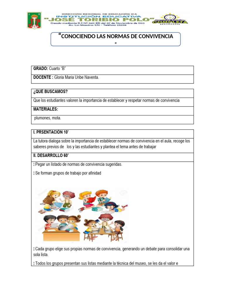 CONOCIENDO LAS NORMAS DE CONVIVENCIA | PDF