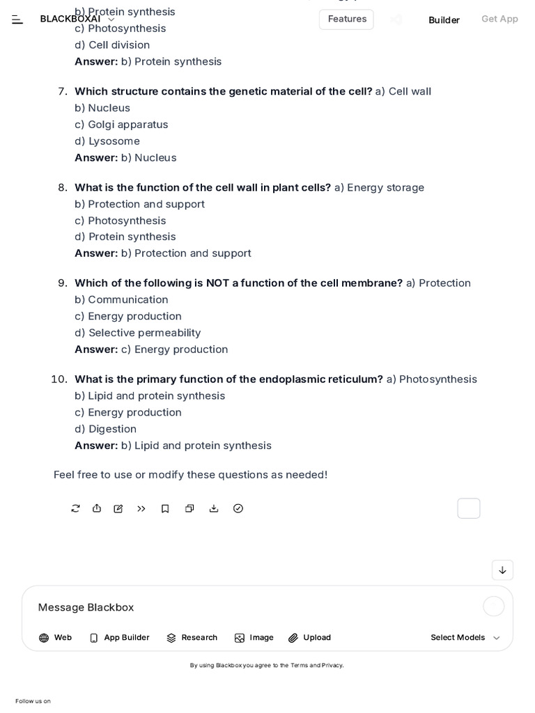 Cell Functions and Structures Quiz | PDF | Cell (Biology) | Cell Membrane