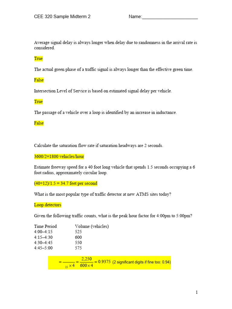 CEE 320 Sample Midterm Exam 2 | PDF | Traffic | Transport Infrastructure