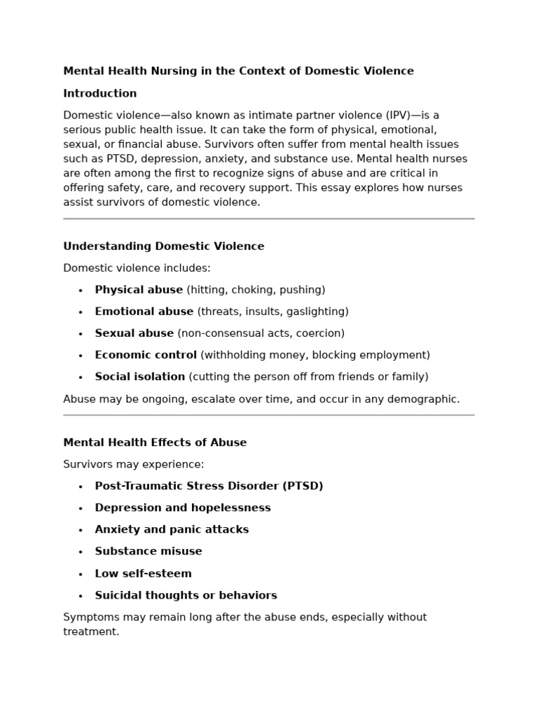 Mental Health Nursing & Domestic Violence | PDF | Domestic Violence ...