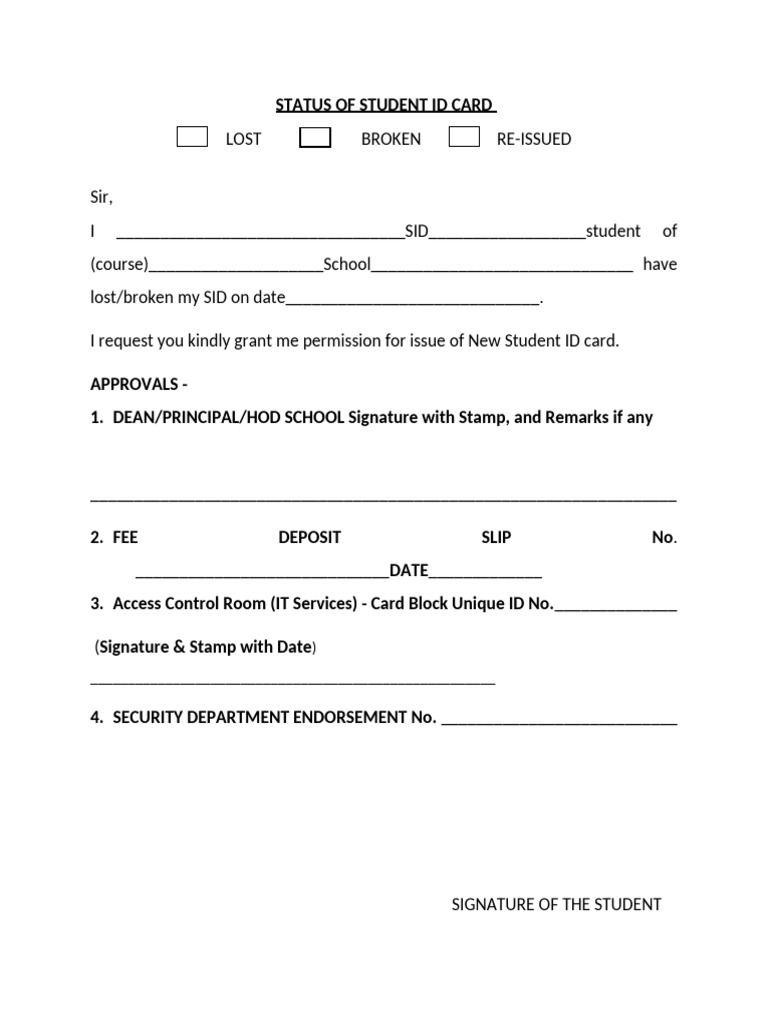 Student ID Card Reissue Request Form | PDF