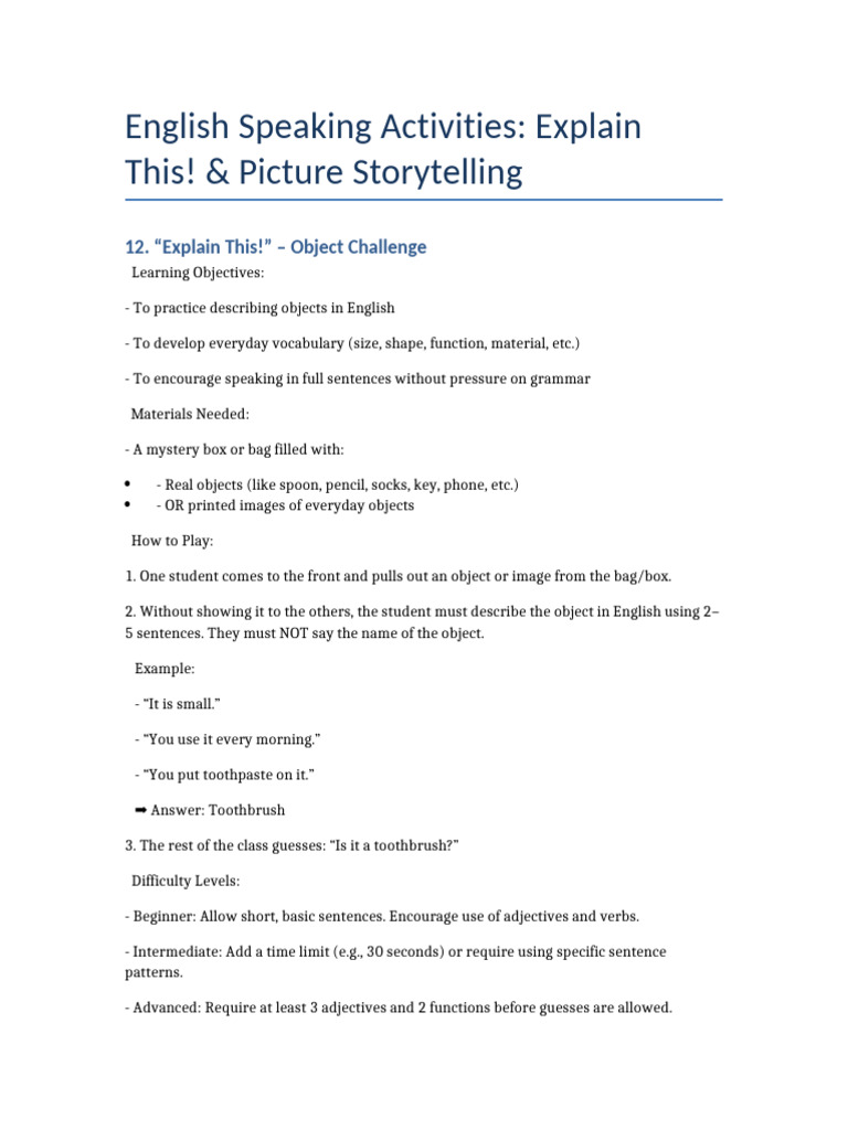 Engaging English Speaking Activities | PDF | English Language ...