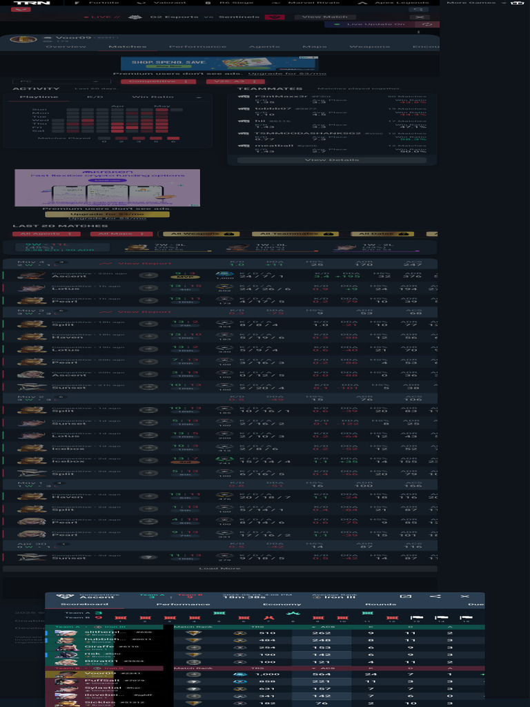 Voor09#2341's Valorant Competitive Match History - Valorant Tracker | PDF