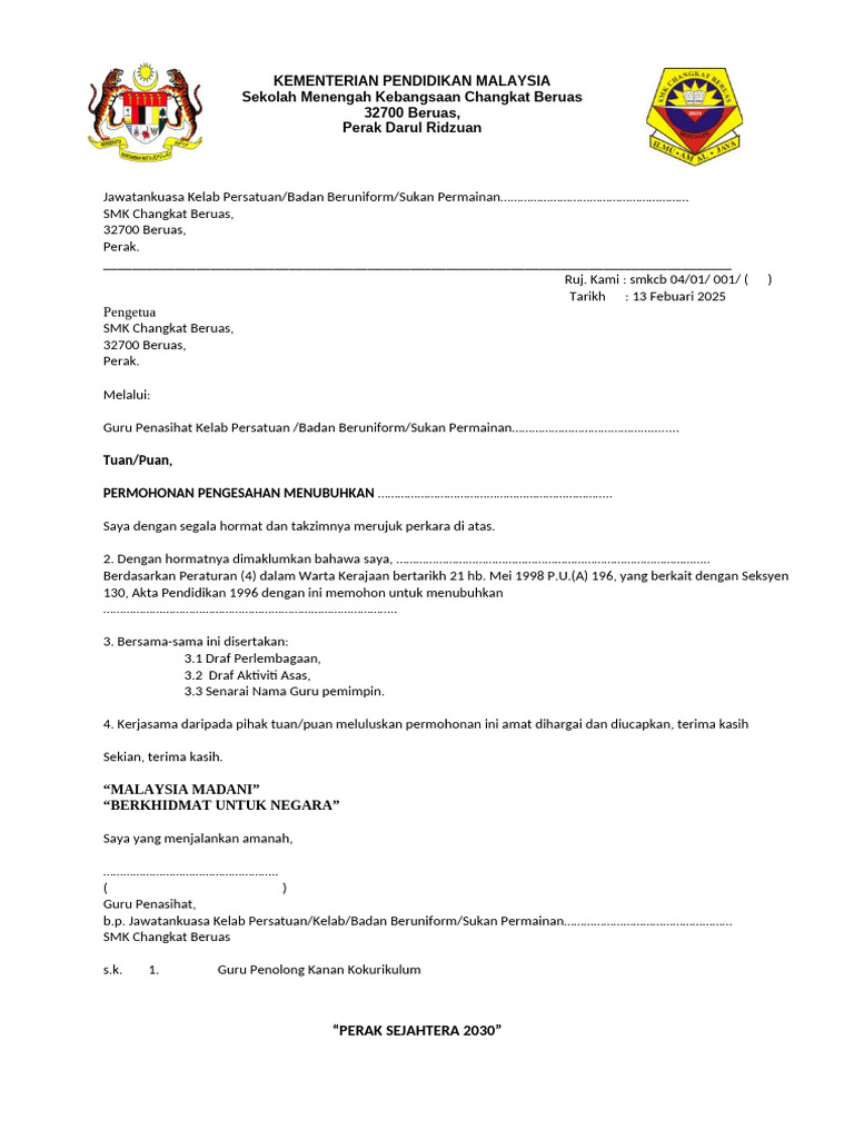 3.0 Surat Mohon Penubuhan | PDF