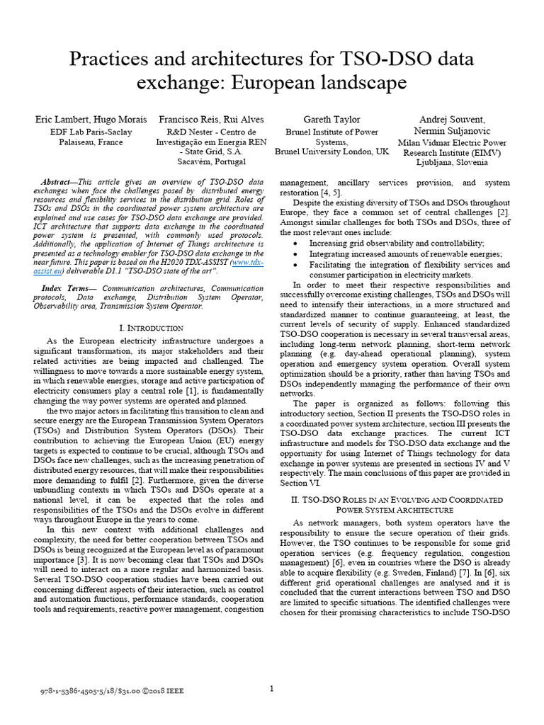 Practices and Architectures for TSO-DSO Data Exchange European ...