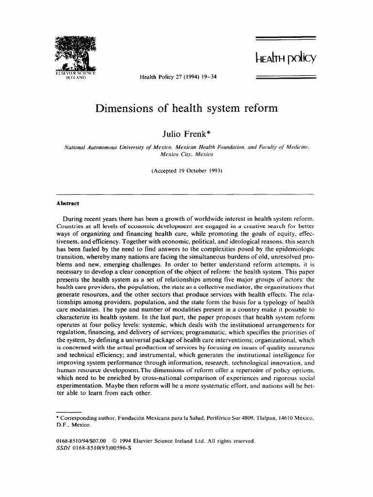 Health System Reform Dimensions | PDF | System | Epidemiology