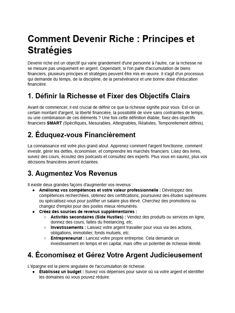 Stratégies pour Devenir Riche Rapidement | PDF | Investir | Dettes