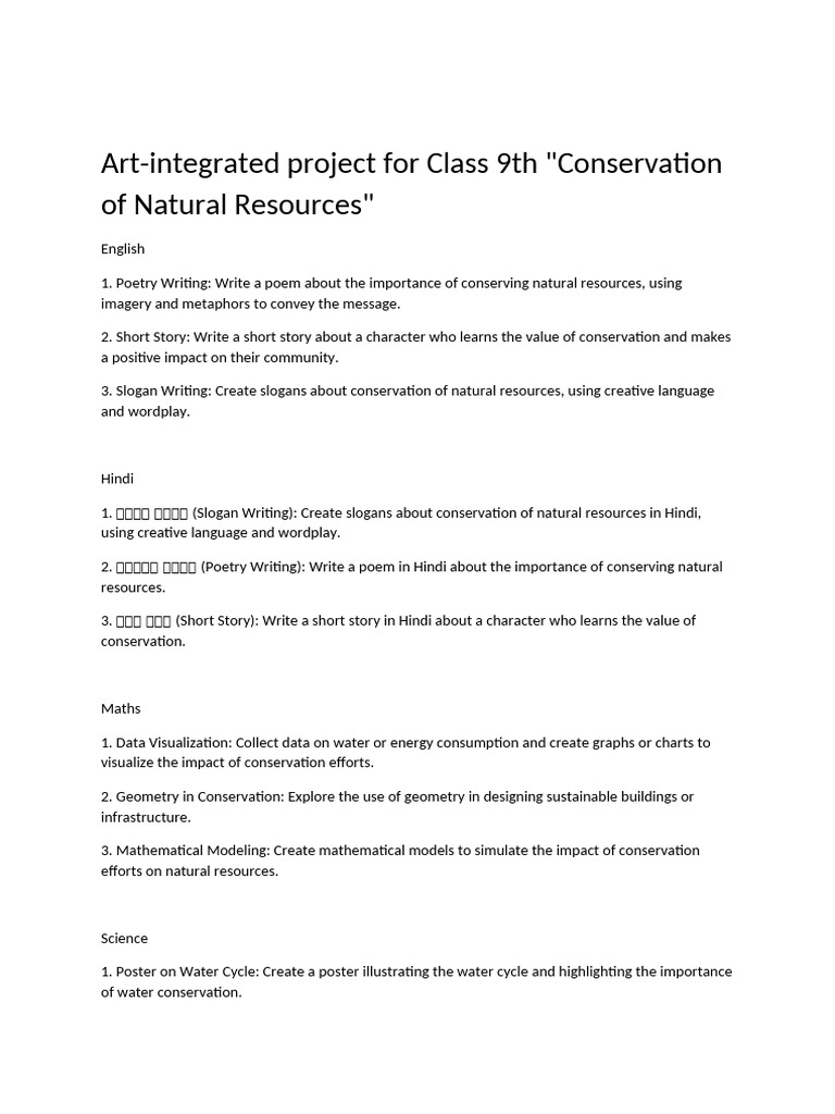 Class 9 Art-Integrated Conservation Project | PDF | Tourism | Natural ...