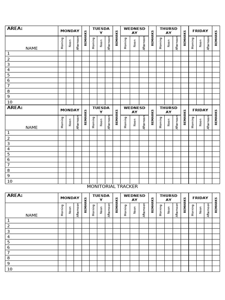 Weekly Monitoring Tracker Template | PDF