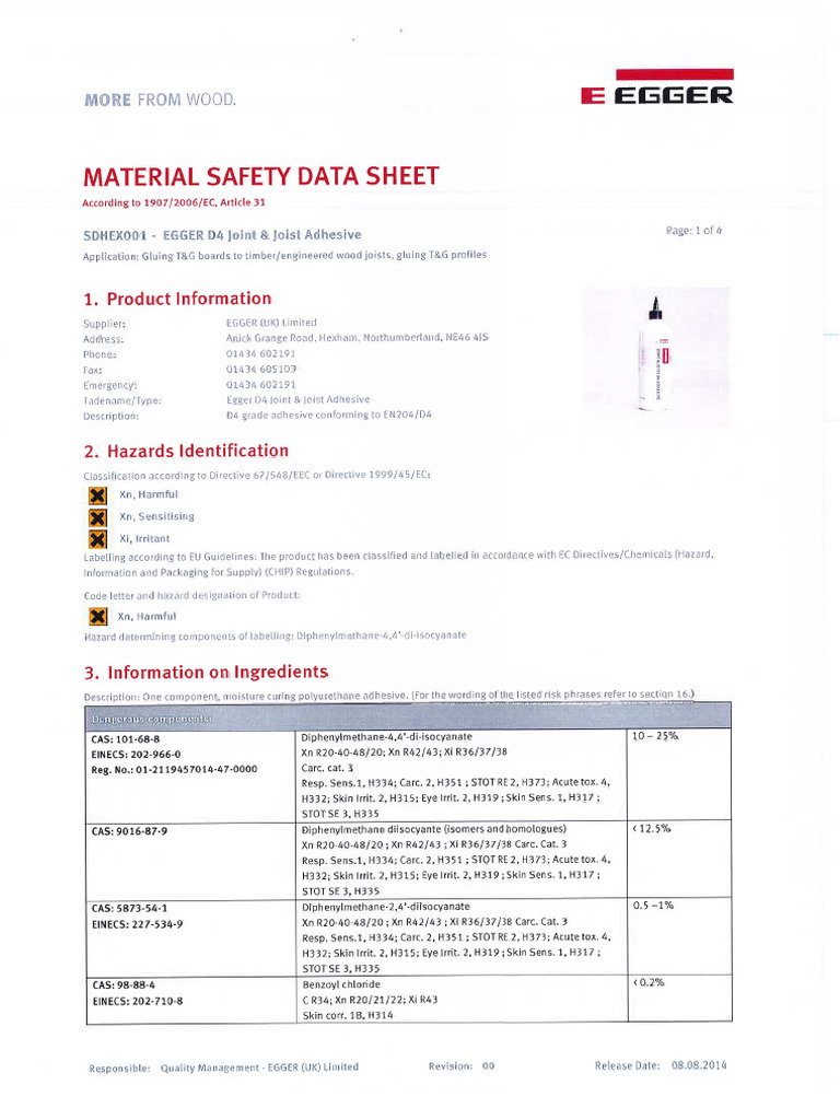Egger D 4 Joint Adhesive SDS | PDF