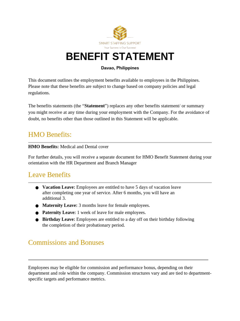 Employee Benefits Overview Philippines | PDF