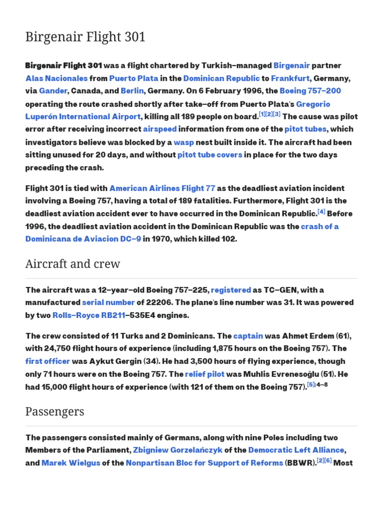 Birgenair Flight 301 Crash Overview | PDF | Aviation Accidents And ...