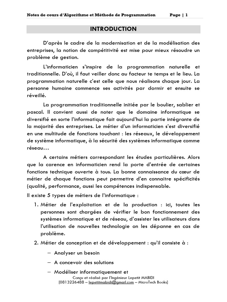 Cours sur Algorithmes et Programmation | PDF | Programmation ...