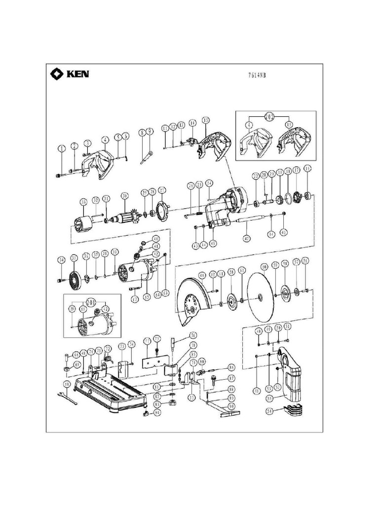 7614NB 355mm Chop Saw Parts List | PDF | Screw