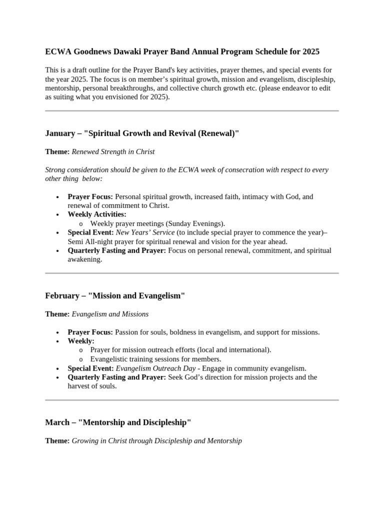 ECWA 2025 Prayer Band Program Outline | PDF | Prayer | Deliverance Ministry