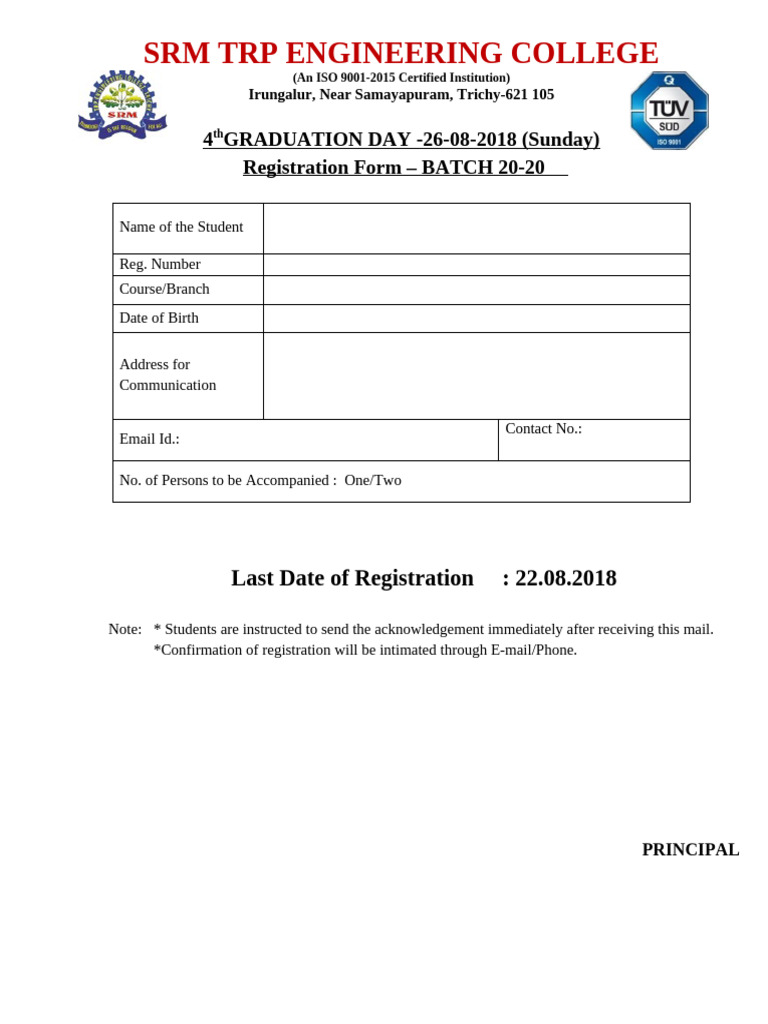 SRM TRP Engineering College Graduation Registration | PDF | Government ...