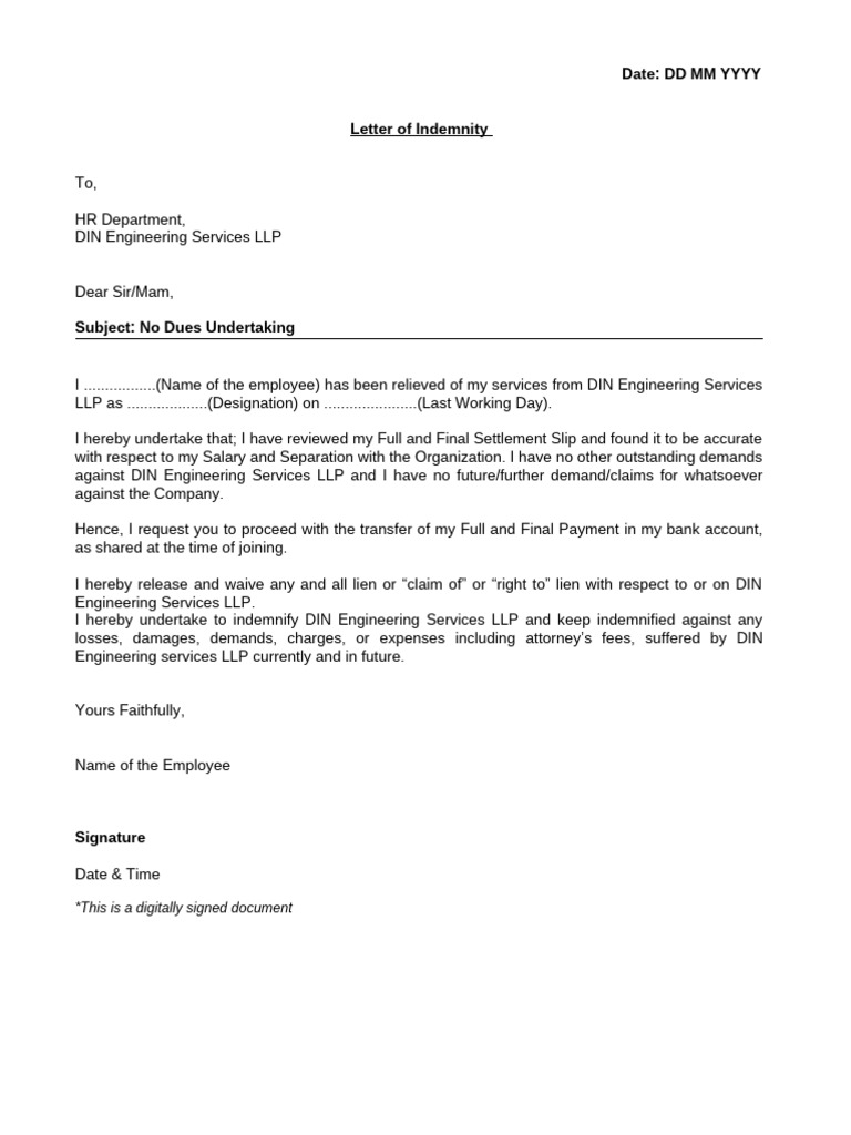 Indemnification Template July'25 | PDF