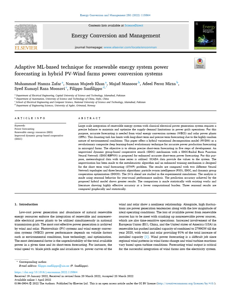Adaptive ML-based Technique For Renewable Energy System Power ...