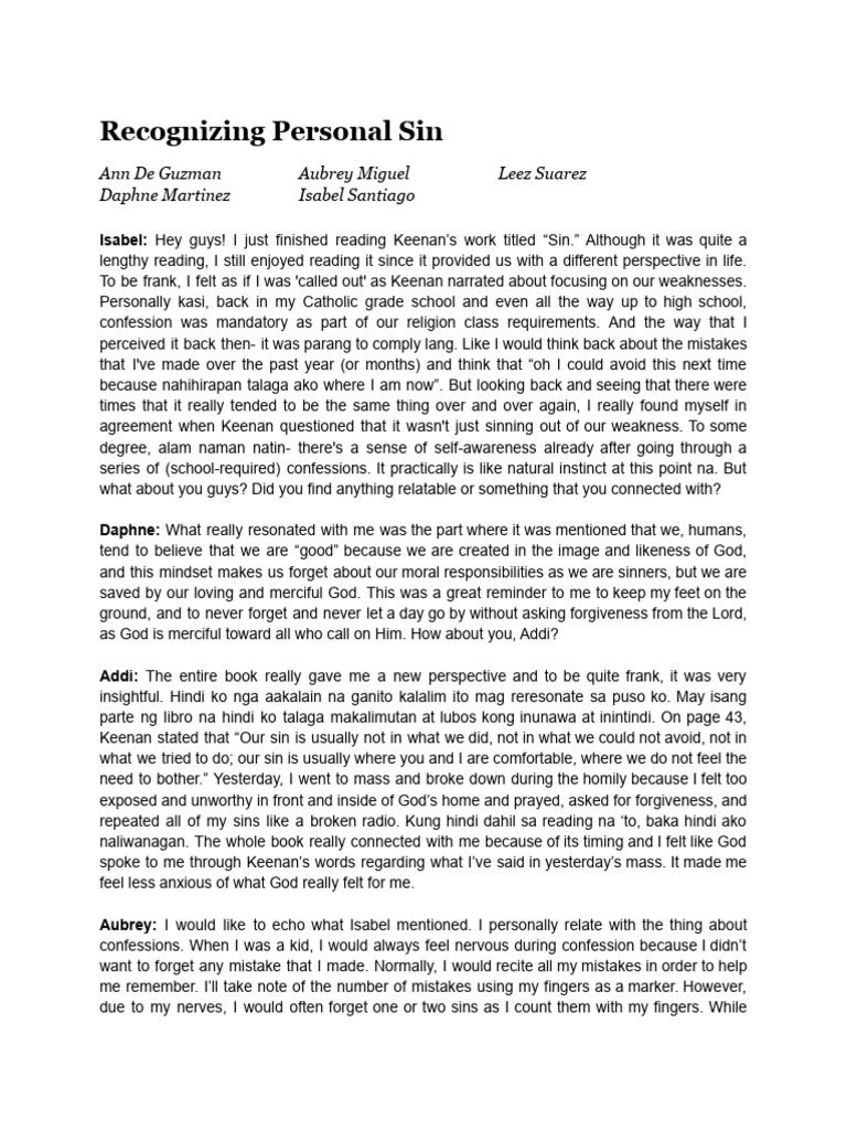 Understanding Sin and Self-Awareness | PDF | Confession (Religion) | Sin
