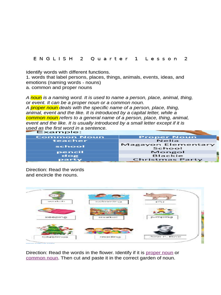 Activity ENGLISH 2 Quarter 1 Lesson 2 Module For Class Suspension July ...