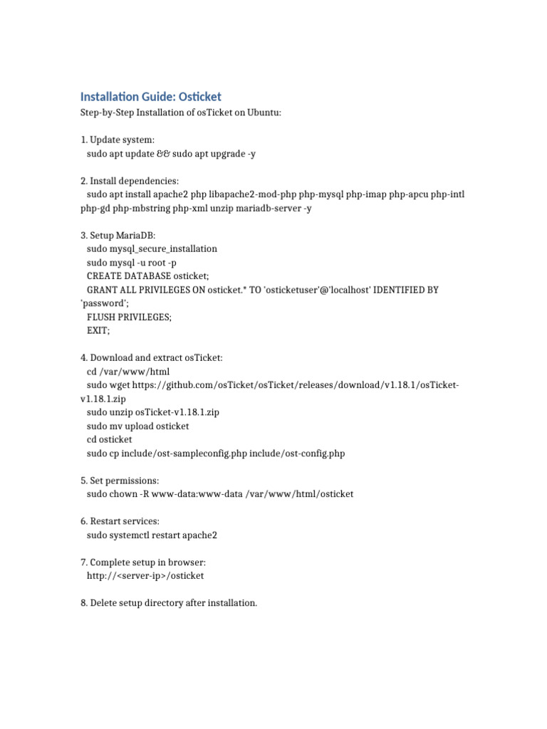 osTicket Installation Guide for Ubuntu | PDF