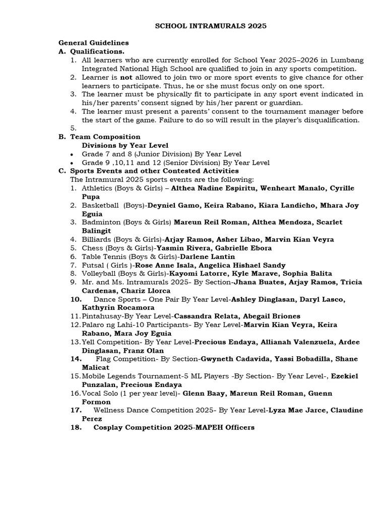 Intramurals 2025 Event Guidelines | PDF