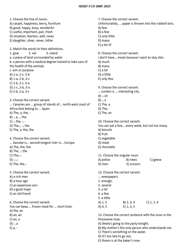 9th Grade English Exam Practice 2023 | PDF