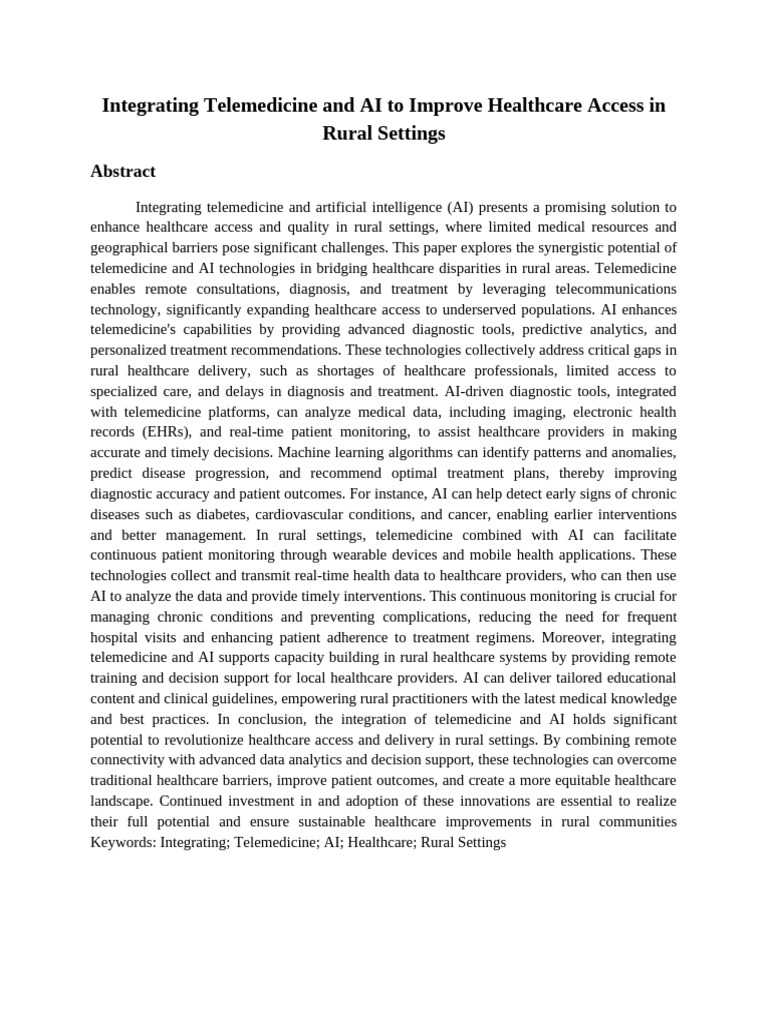 Telemedicine and AI in Rural Healthcare | PDF | Artificial Intelligence ...