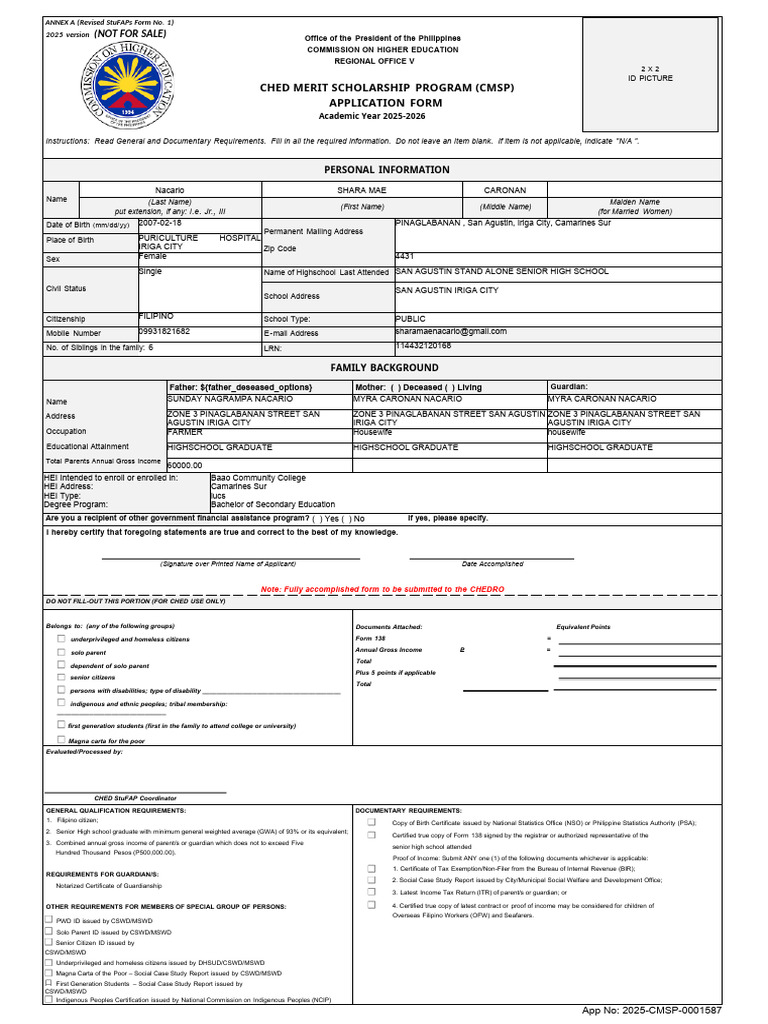 CHED Merit Scholarship Application 2025-2026 | PDF | Information ...