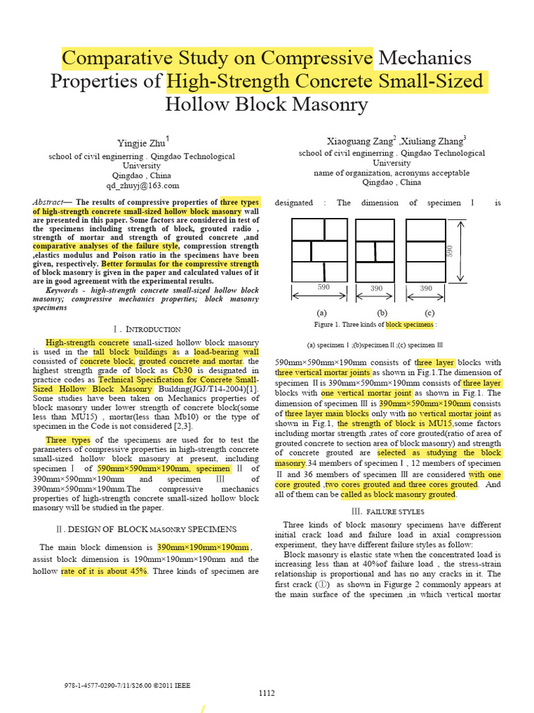 Compressive Strength of Hollow Block Masonry | PDF | Strength Of ...