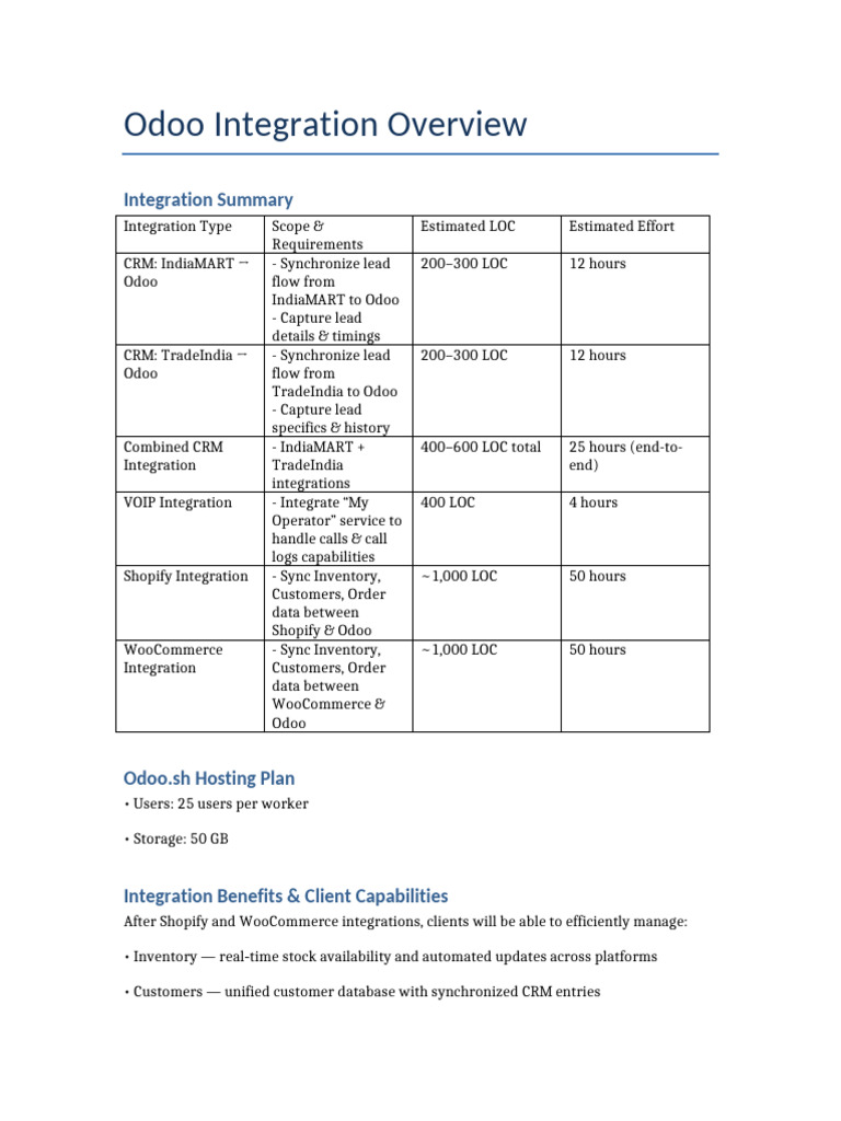 Odoo Integration Module Overview | PDF