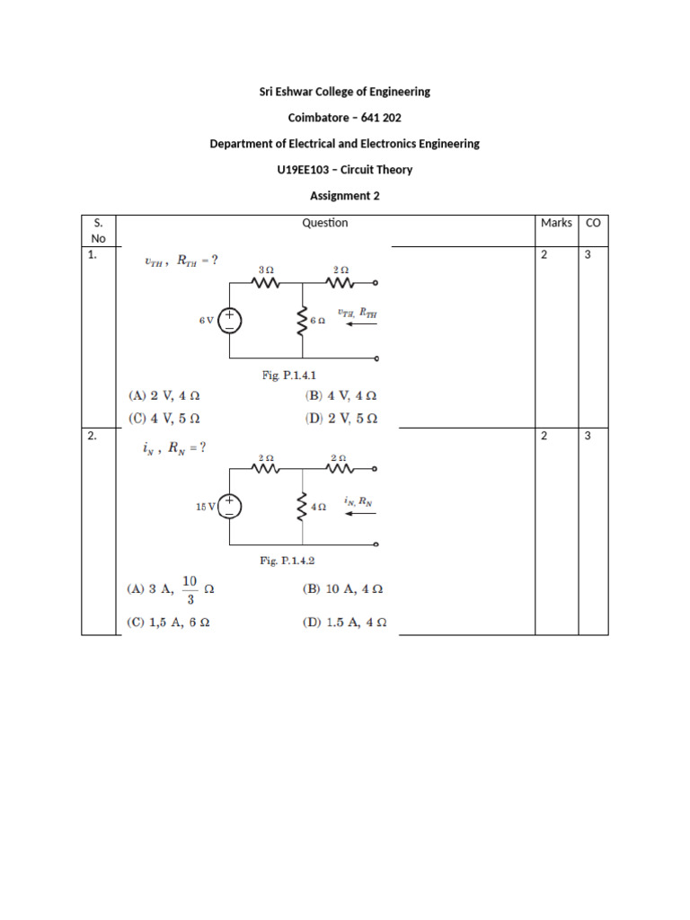 Circuit Theory Assignment - EEE 2023 | PDF
