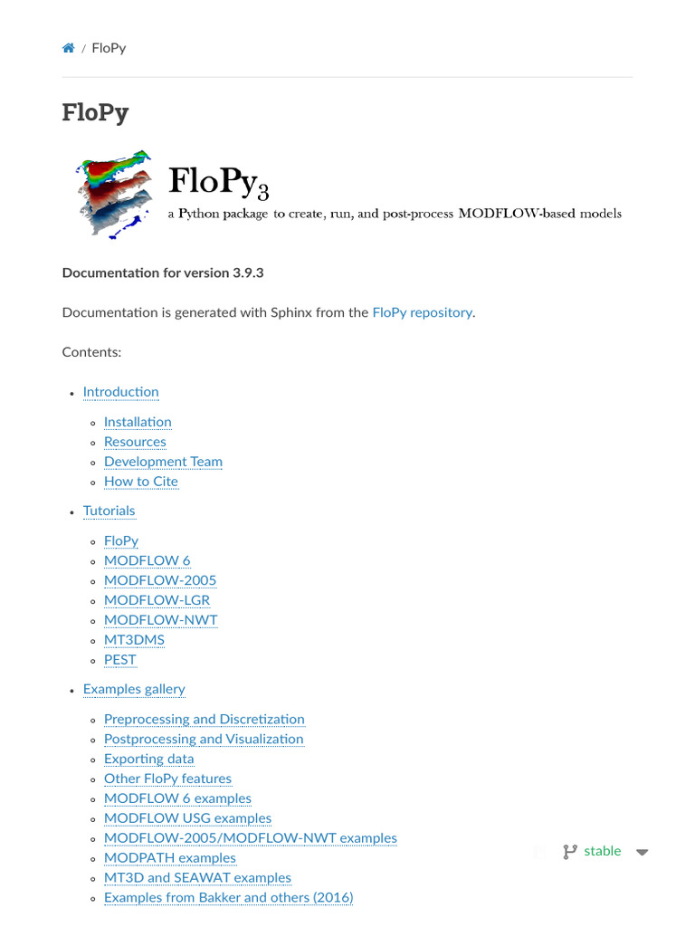 FloPy Documentation Overview | PDF