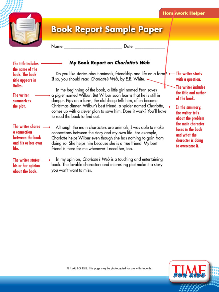 Charlotte's Web Book Report Example | PDF