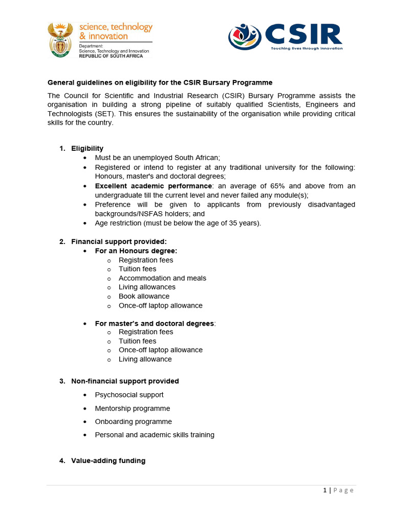 CSIR Bursary Programme 2026 Guide | PDF | Doctorate