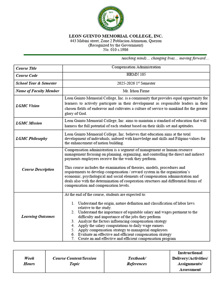 Compensation Administration Syllabus | PDF | Salary | Business