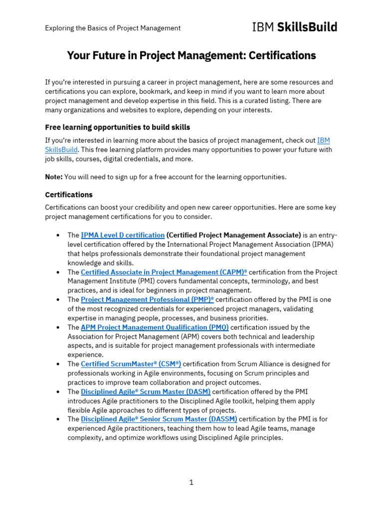 Your Future in Project Management - Certifications | PDF | Agile ...