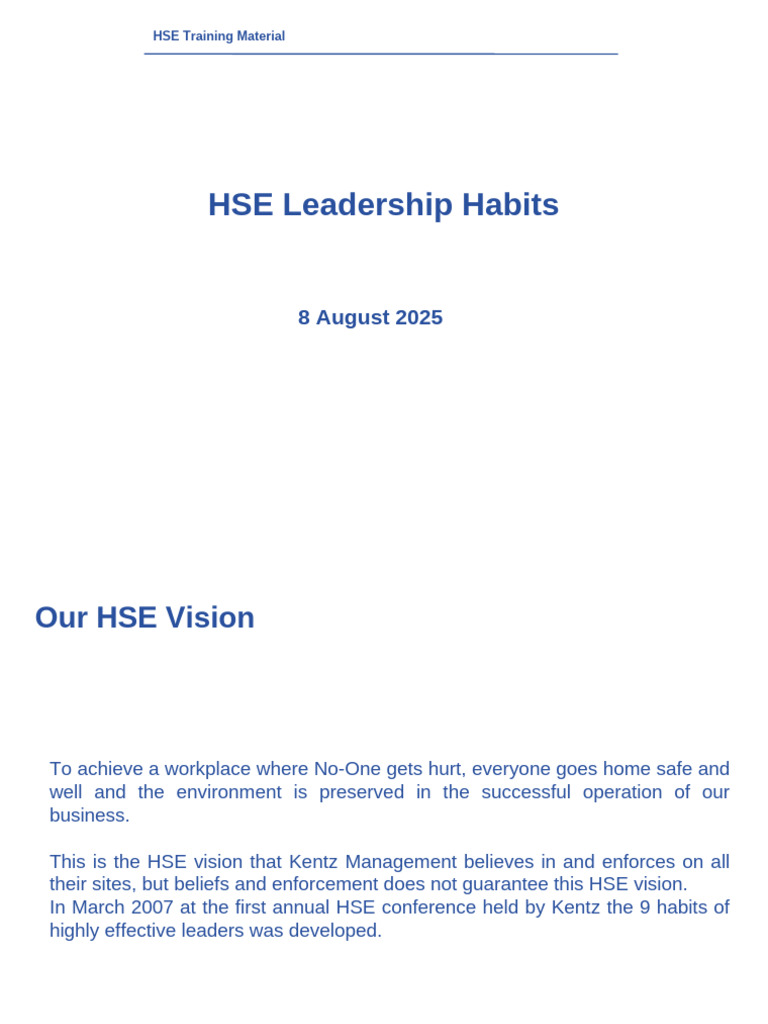HSE Leadership Habit D&M | PDF | Safety | Risk
