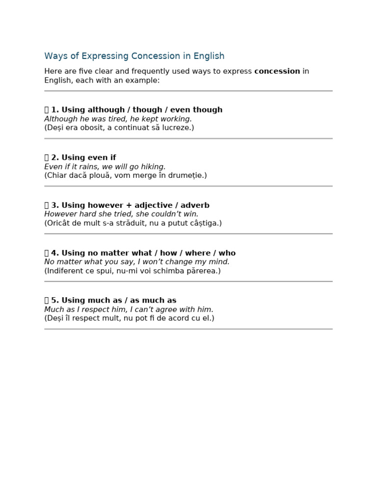 Expressing Concession in English | PDF