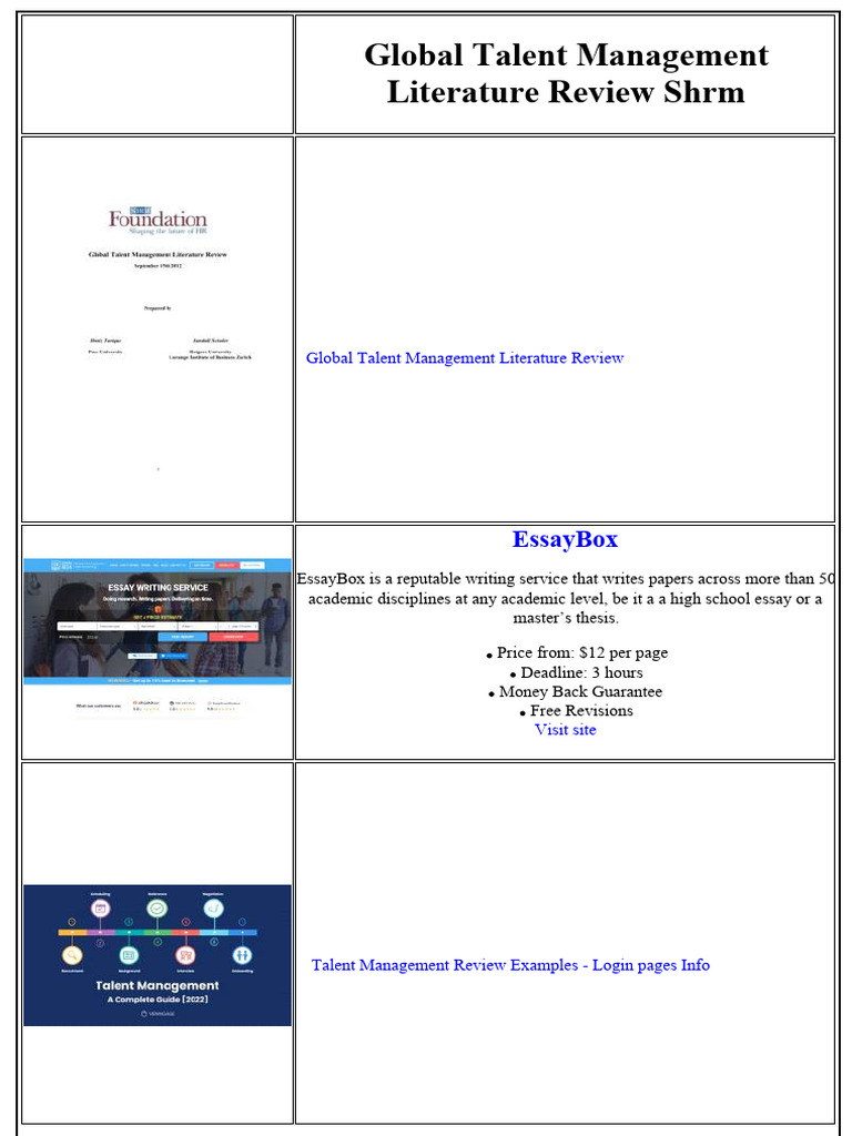 Global Talent Management Literature Review SHRM | PDF | Talent ...