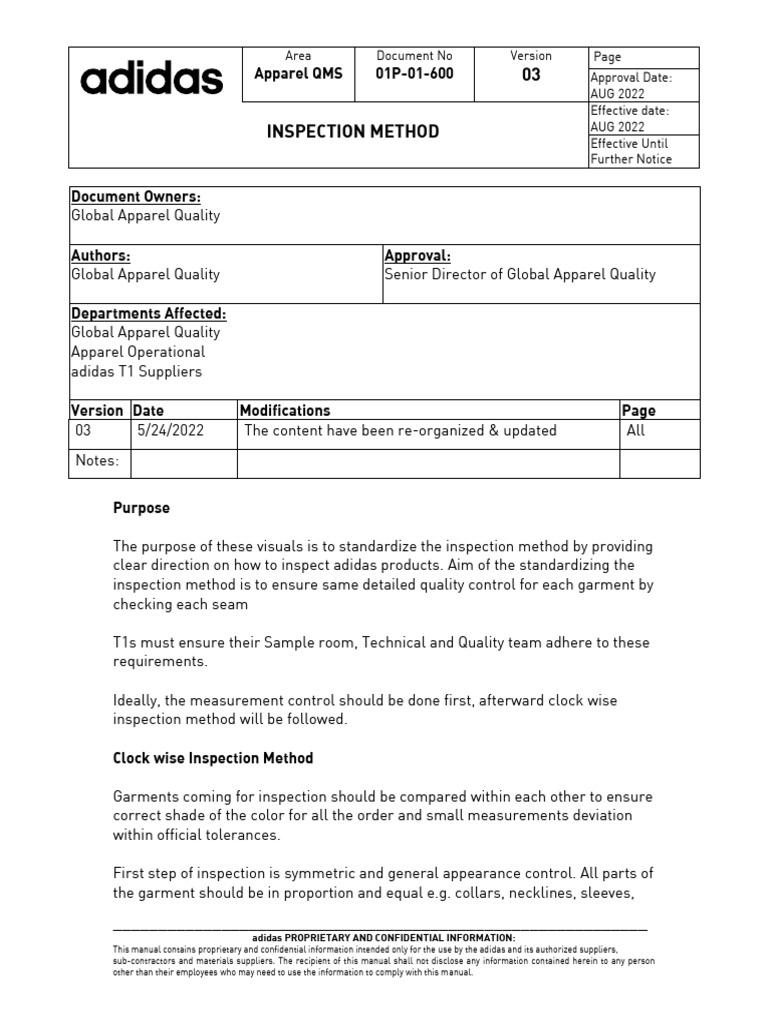 01P 01 600 Inspection Method | PDF | Clothing | Information
