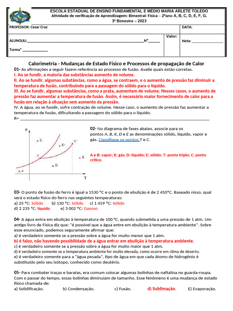 Calorimetria: Fusão e Mudanças de Estado | PDF | Calor | Condução térmica