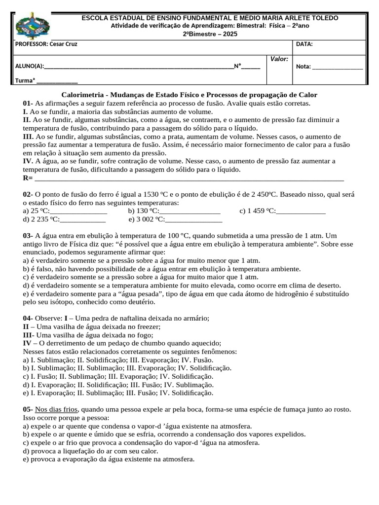 03- Calorimetria - Mudanças de Estado Físico e Processos de Propagação ...