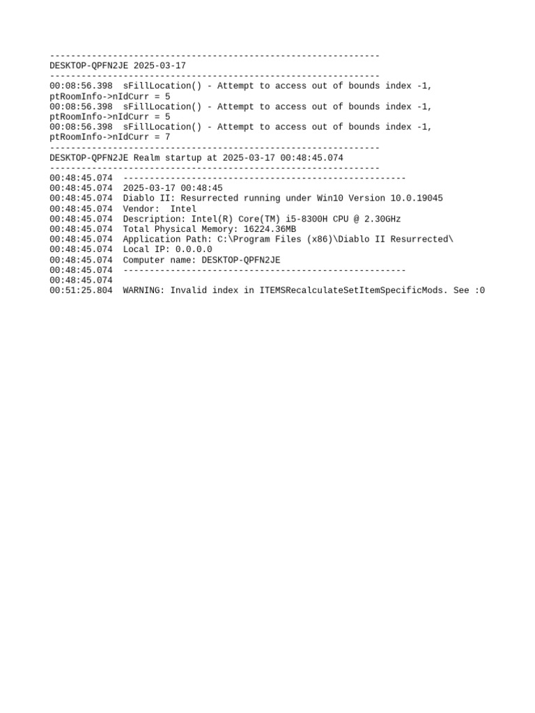 Diablo II Resurrected Error Log | PDF