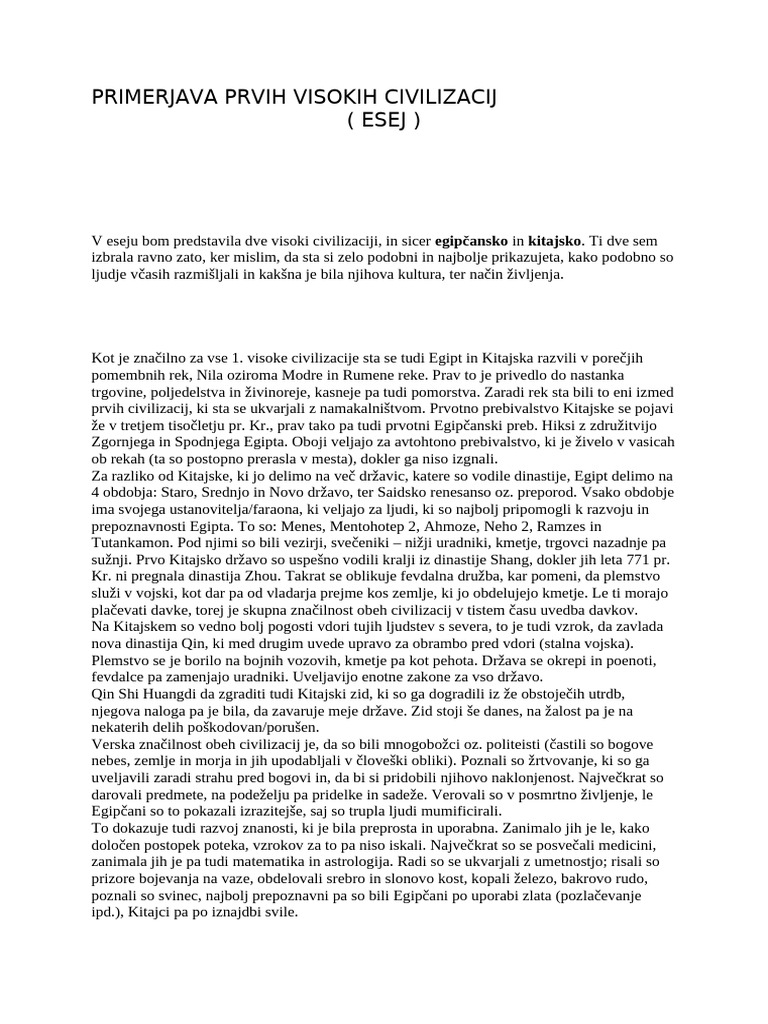 Zgo Ese Egipcanska in Kitajska Civilizacija 01 Primerjava | PDF