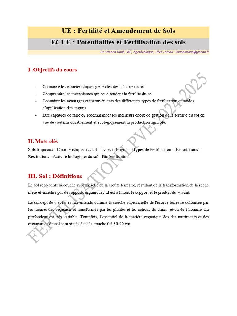 Fertilité des sols tropicaux et fertilisation | PDF | Sol (pédologie ...