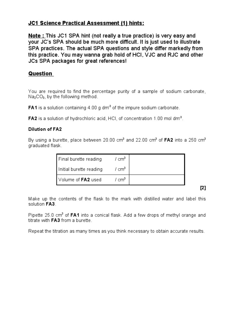 Science Practical Assessment (JC1) (1) Hints | PDF