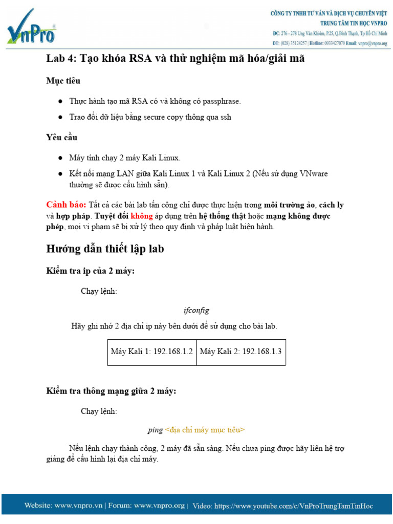 Lab - Tạo khóa RSA và thử nghiệm mã hóa, giải mã | PDF