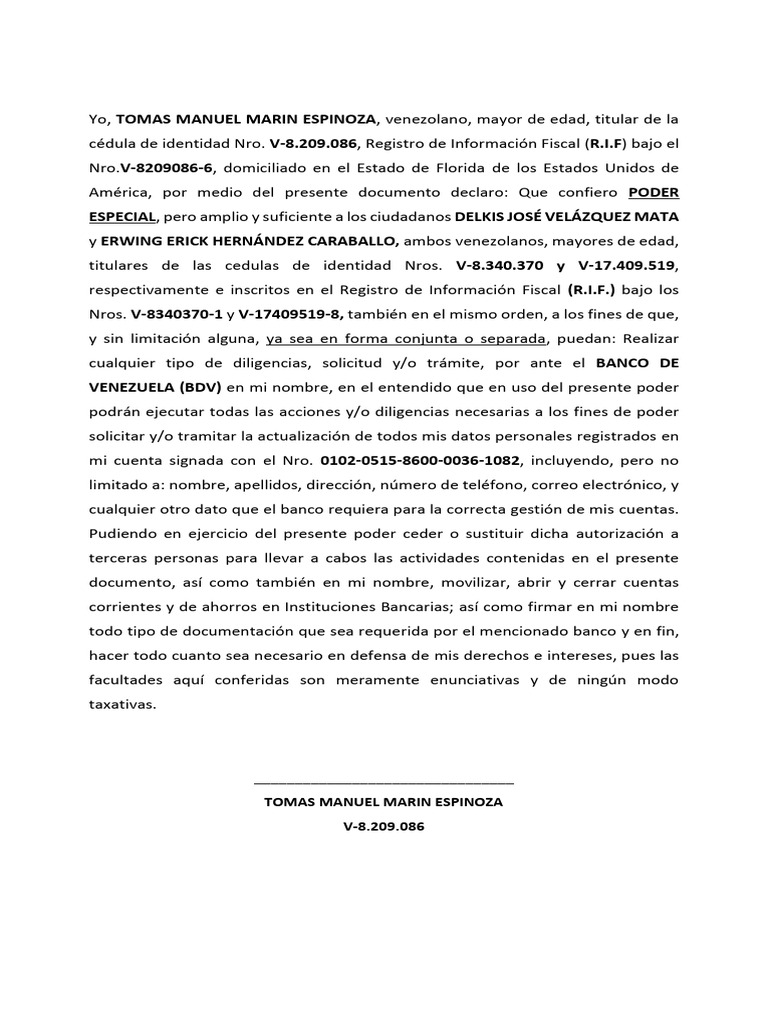 Poder Especial para Trámites Bancarios | PDF