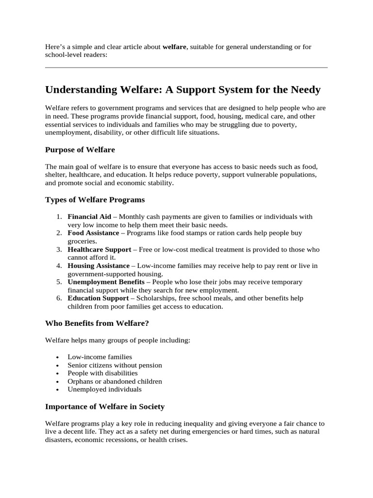 Understanding Welfare Programs Explained | PDF